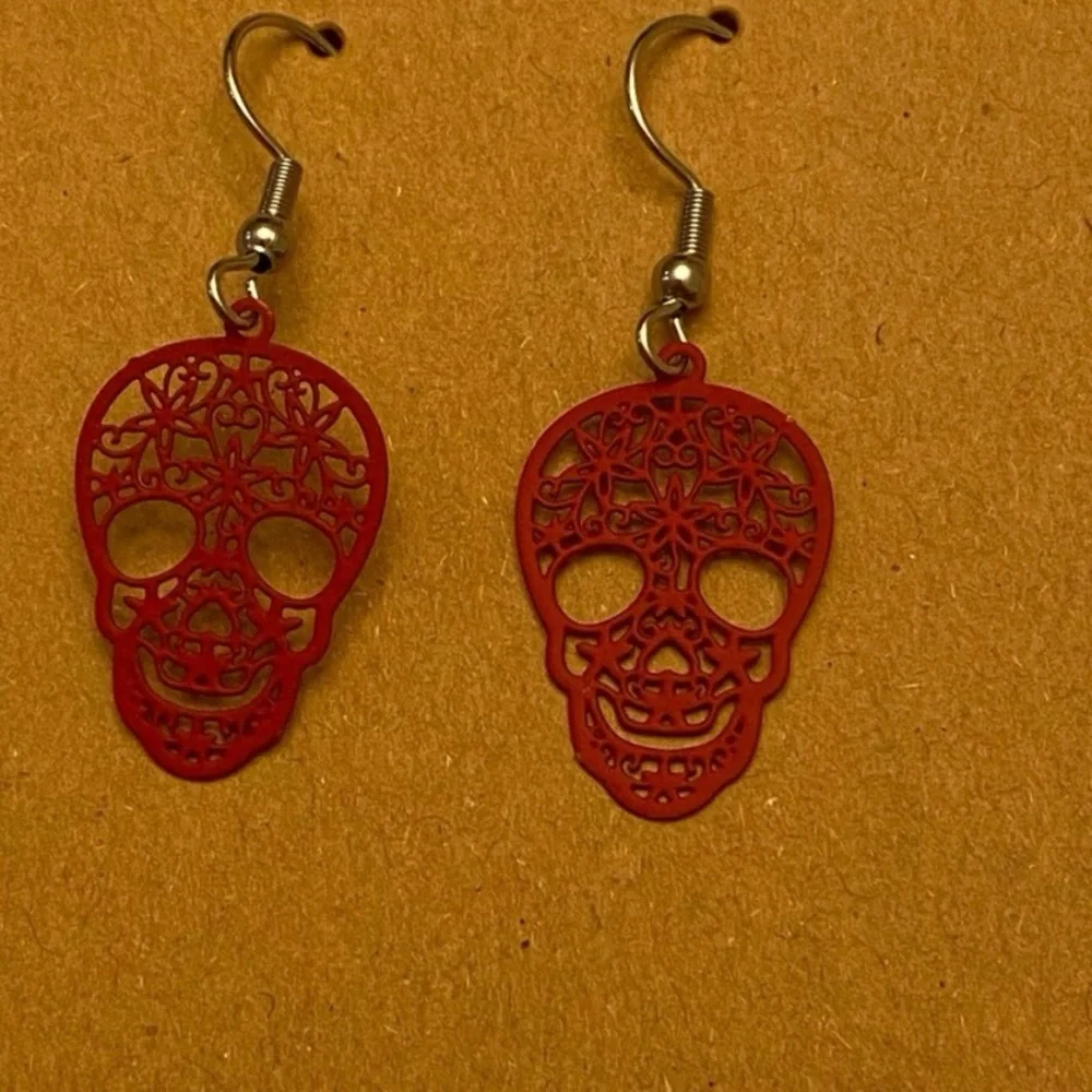 Red Sugar Skull Dangle Earrings